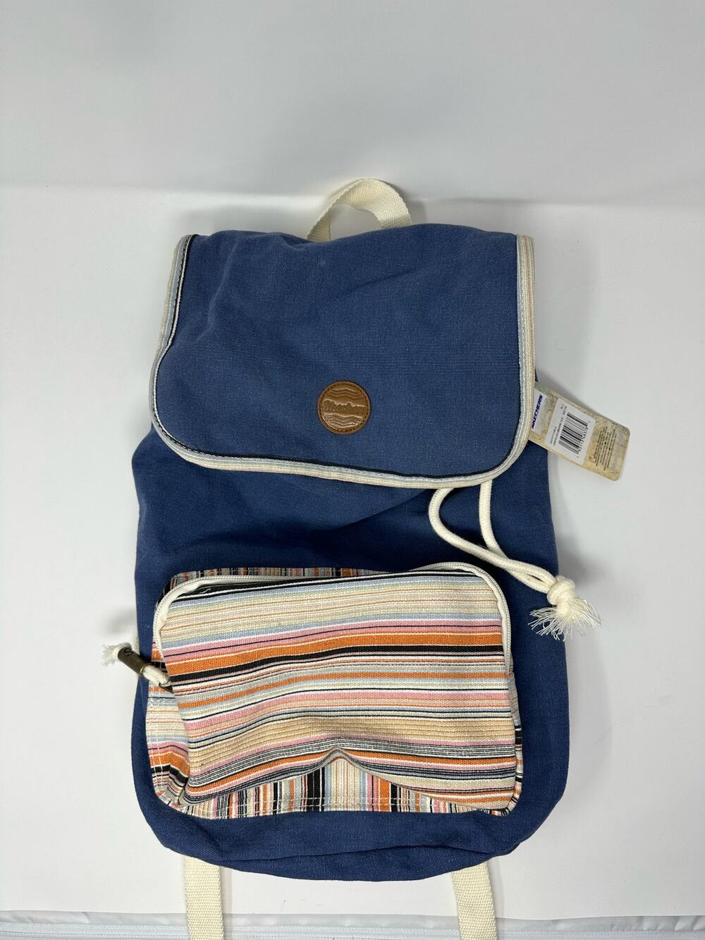 Skechers NWT Striped Denim Drawstring Snap Magnetic Button Bucket Backpack